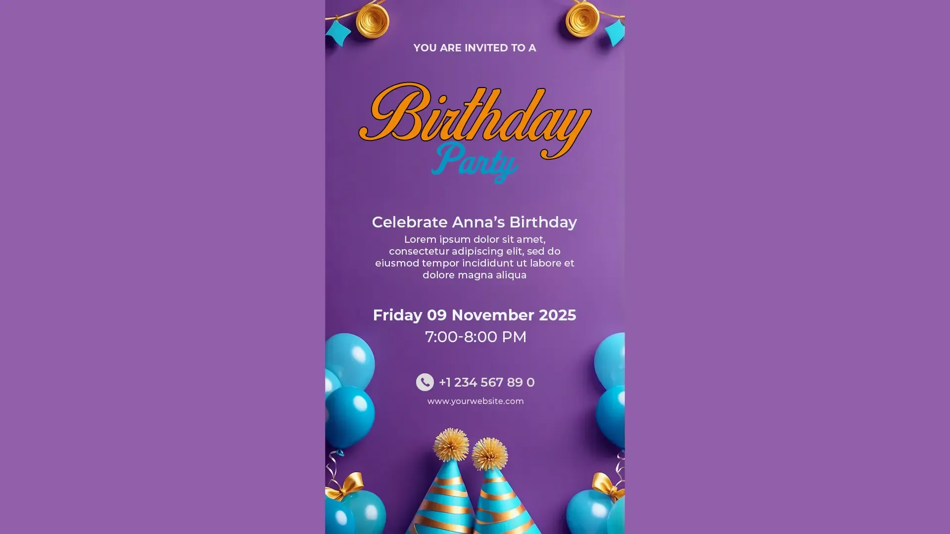 Purple and Blue Birthday Party Invitation Card for Instagram Story